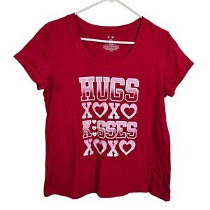 Red "Hugs XOXO Kisses XOXO" Short Sleeve Women's T Shirt Size Large (12/14)